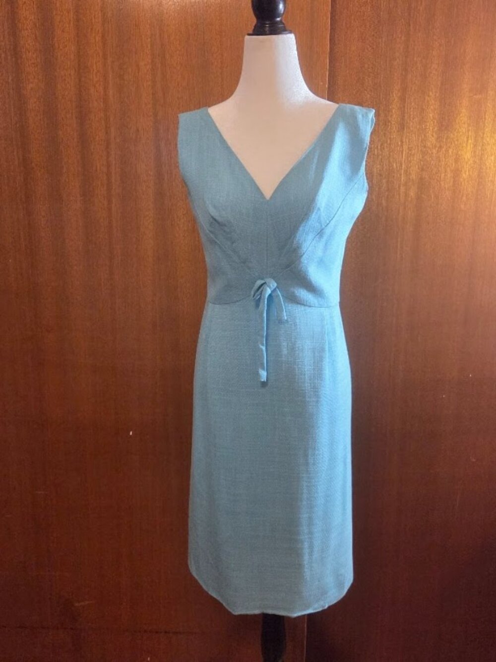 VTG 50s 60s Jobere by Morty Sussman Ice Blue Wiggle Dress Plunging V-Back
